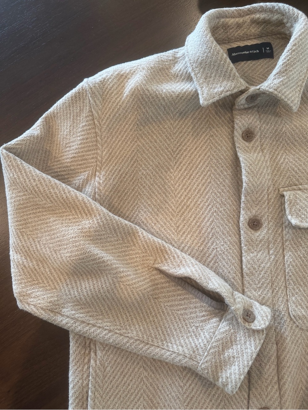 Abercrombie & Fitch Light Beige Herringbone Shirt Jacket - Picture 3 of 6